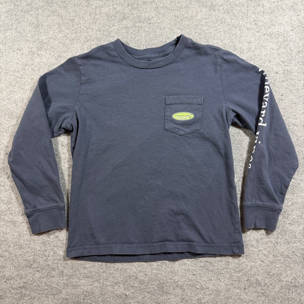 Vineyard Vines Long Sleeve Pocket T Shirt Boys 5 Navy Slate Blue Preppy Cotton